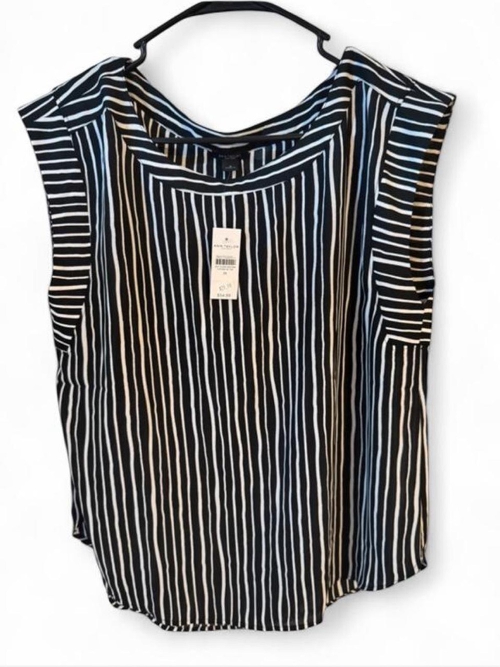 Ann Taylor sleeveless black and white striped mixed-media top. Size M